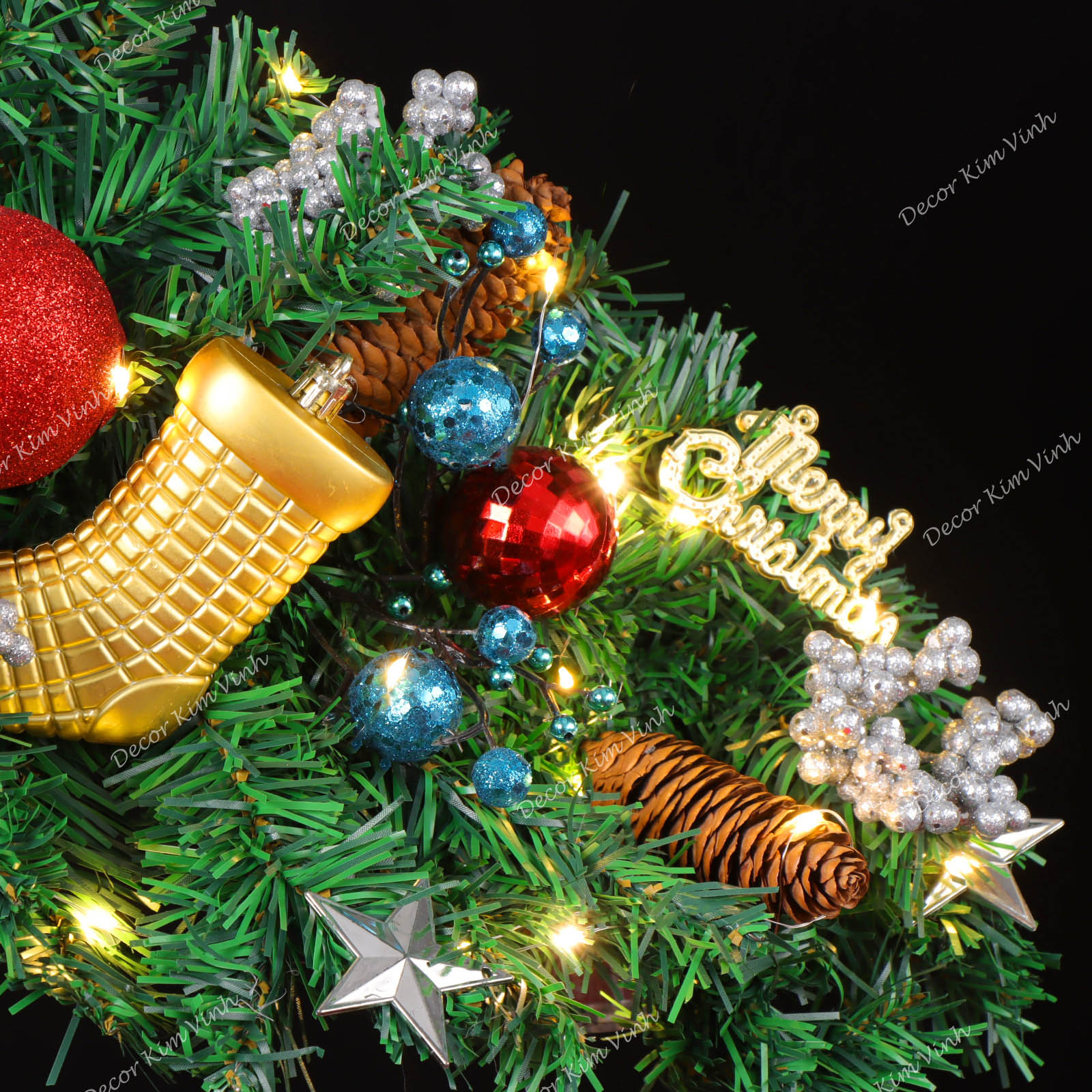 Dây Treo Đối Xứng DX06 Dây Treo Merry Nơ Đỏ Trang Trí Giáng Sinh kèm đèn