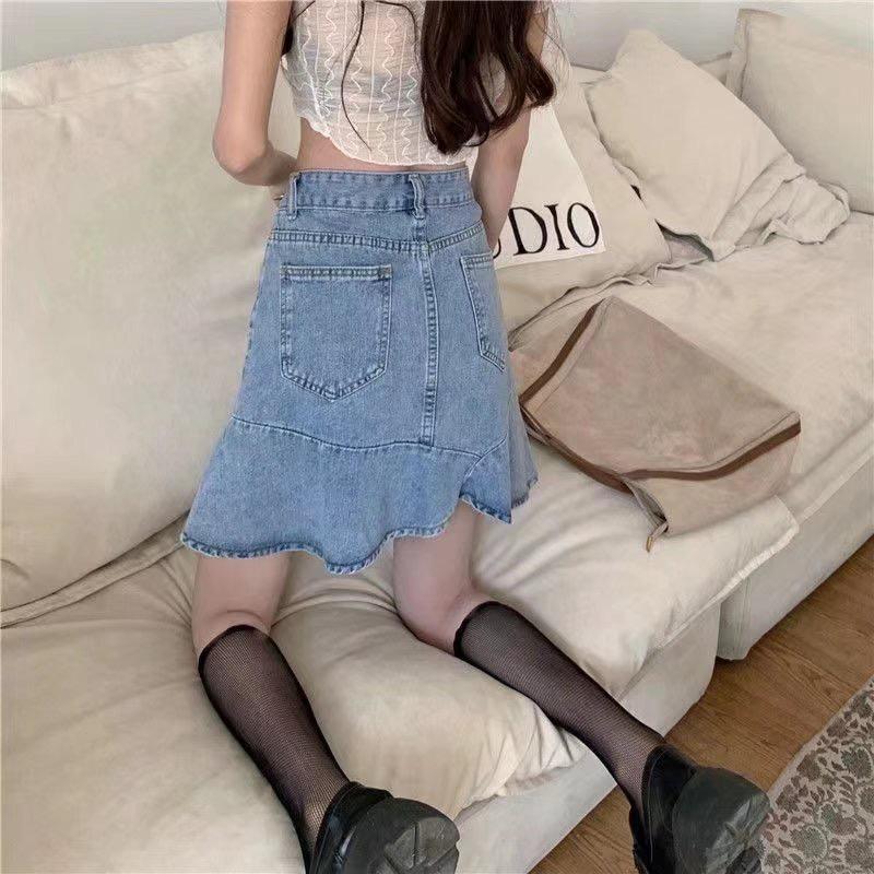 MS1098 Chân váy bò denim ngắn đuôi cá