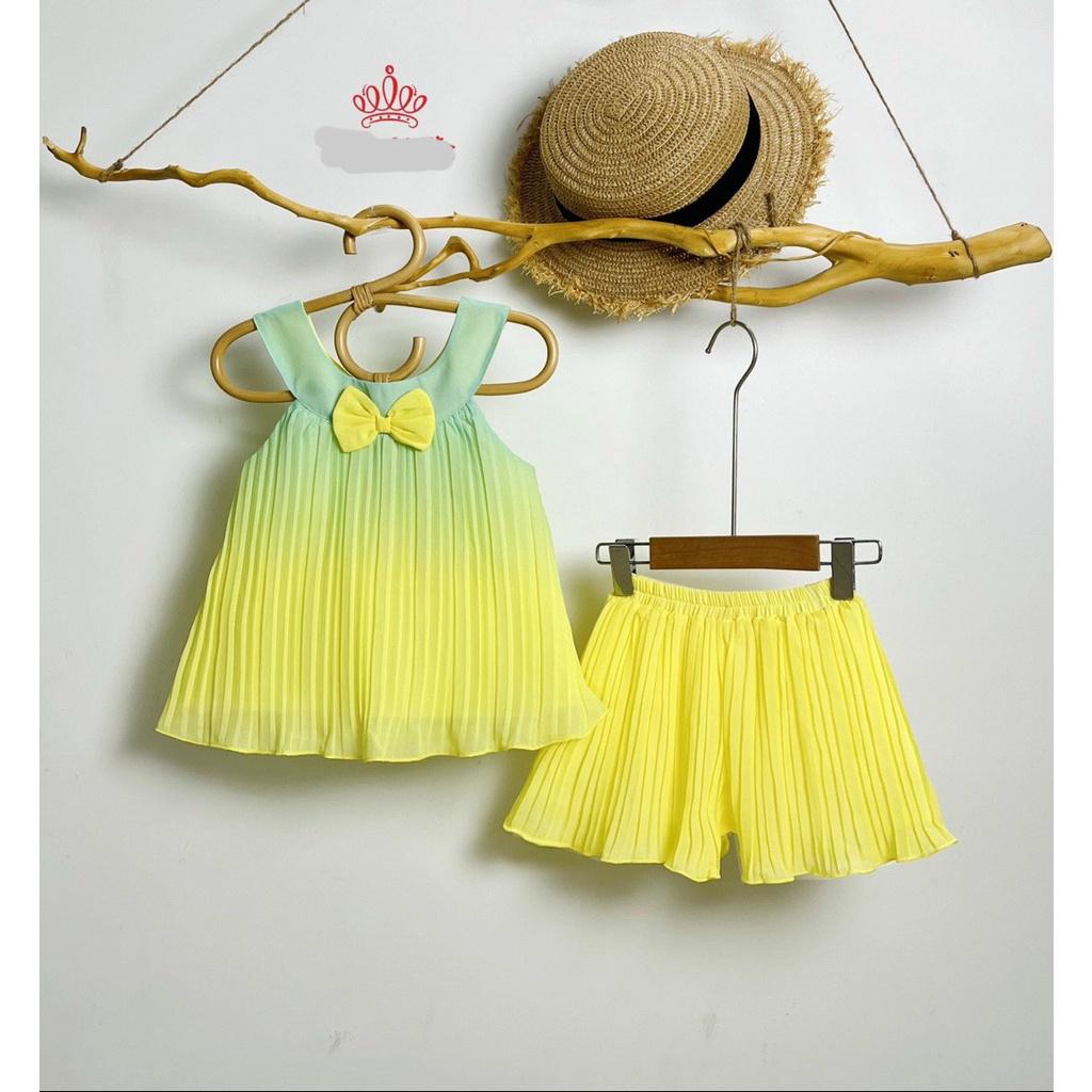 Quần áo bé gái, Đồ bộ mùa hè cho bé gái cổ yếm màu sắc cầu vồng size 12-35kg hàng thiết kế cao cấp