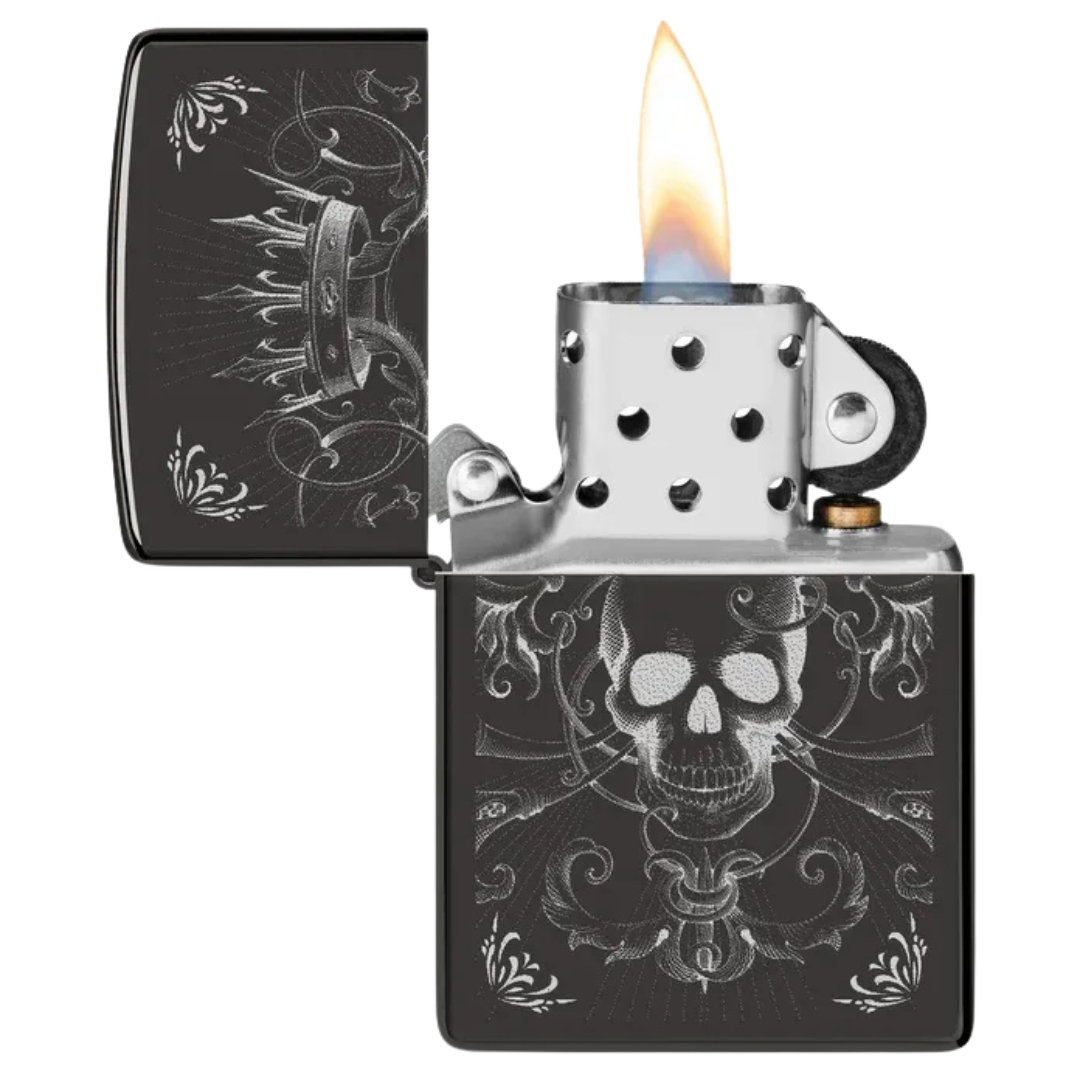Bật Lửa Zippo Chính Hãng Mỹ Royal Skull Design – Họa Tiết Đầu Lâu Vương Giả, Vỏ Đen Bóng Gương Khắc Laser Tinh Xảo