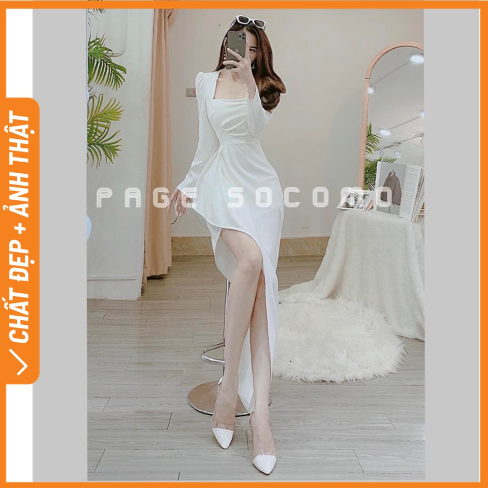 Váy thiết kế body cổ U vạt chéo bèo sườn V1252022