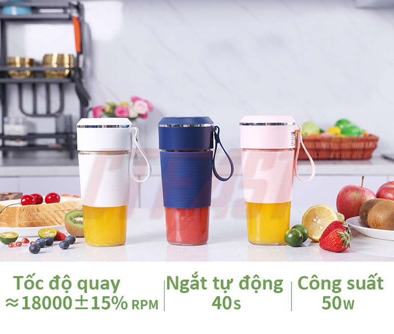 Máy xay sinh tố cầm tay mini, cốc xay sinh tố đa năng CTFAST - JUICER 01 (50W - 300ml) : Thiết kế cảm ứng tự động, cốc xay thủy tinh an toàn tuyệt đối khi sử dụng, pin sạc 1500 mAh - Hàng chính hãng