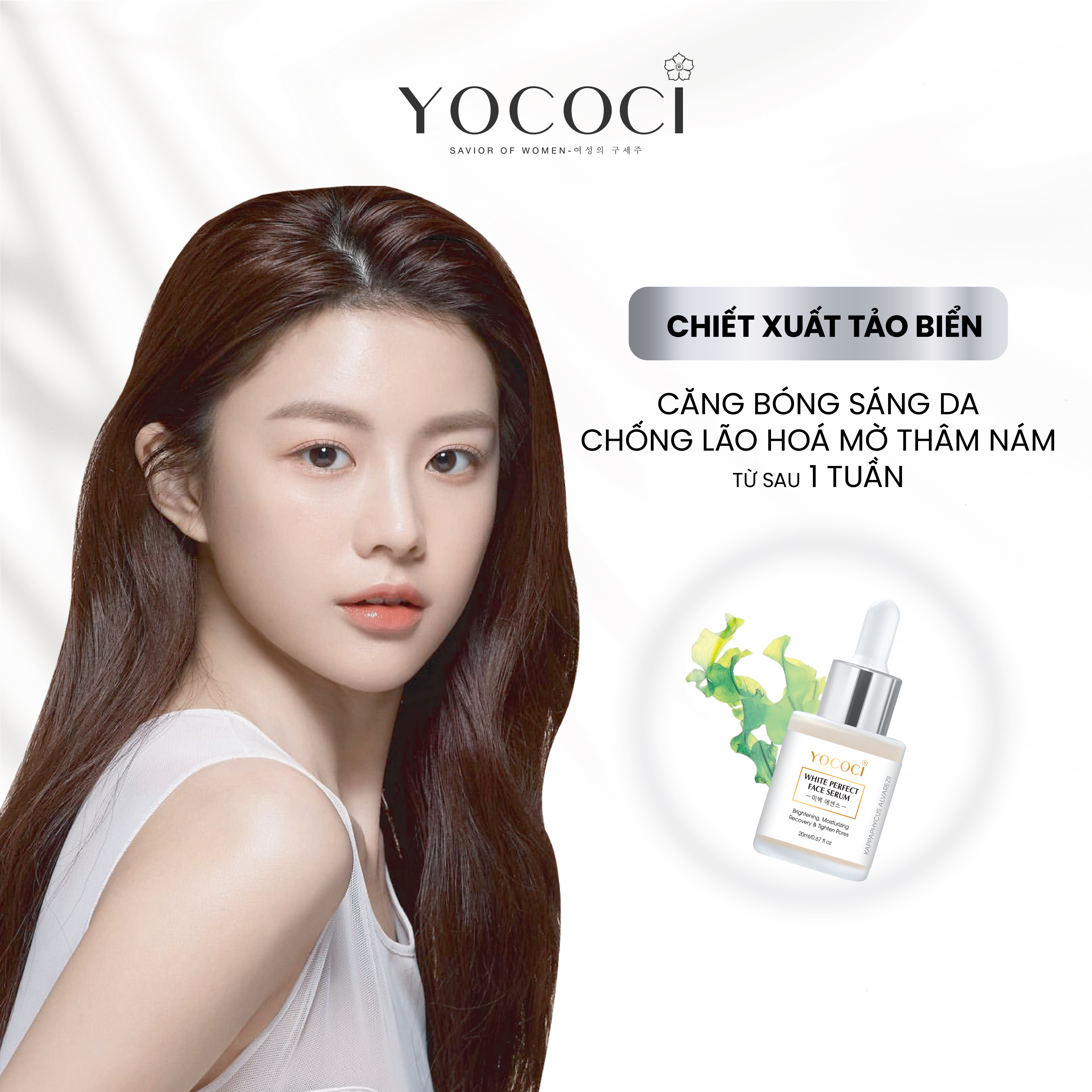 Serum dưỡng trắng da mặt Yococi giúp phục hồi sáng da, căng bóng ngăn ngừa lão hóa se khít lỗ chân lông White Perfect Face Serum 20ml