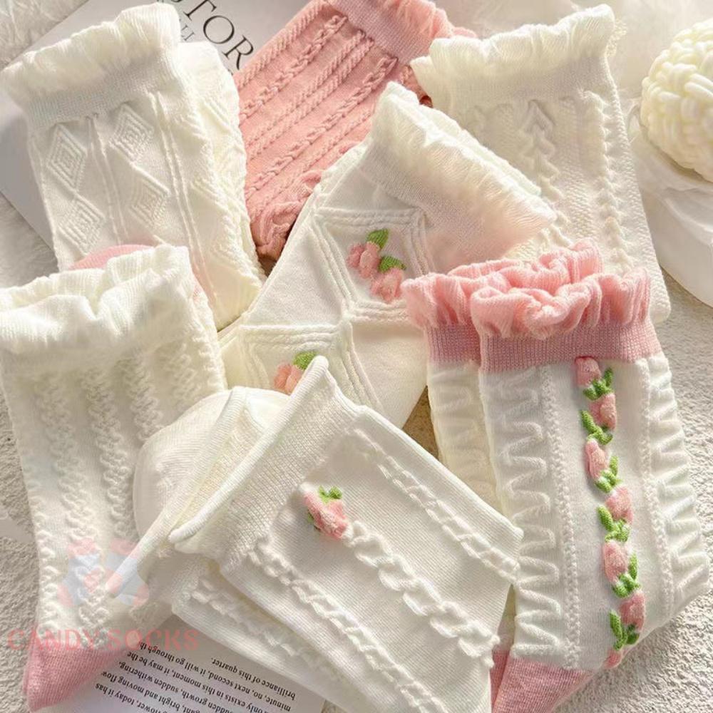 Tất nữ vớ nữ cổ trung, Set 5 đôi tất nữ phong cách Hàn Quốc, co dãn 4 chiều, chất liệu cotton Hàn cao cấp TN-018