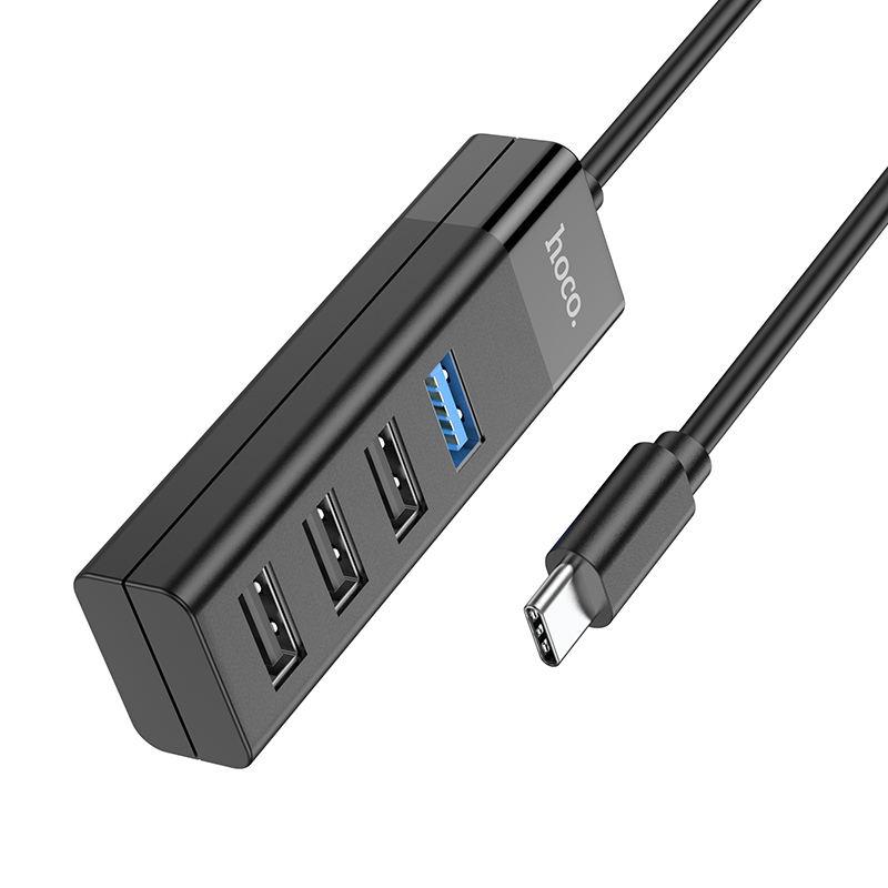 Hub chia cổng USB Hoco HB25 Type-C / USB ra 1 cổng USB 3.0 + 3 cổng USB 2.0 (Đen) - Nhất Tín Computer