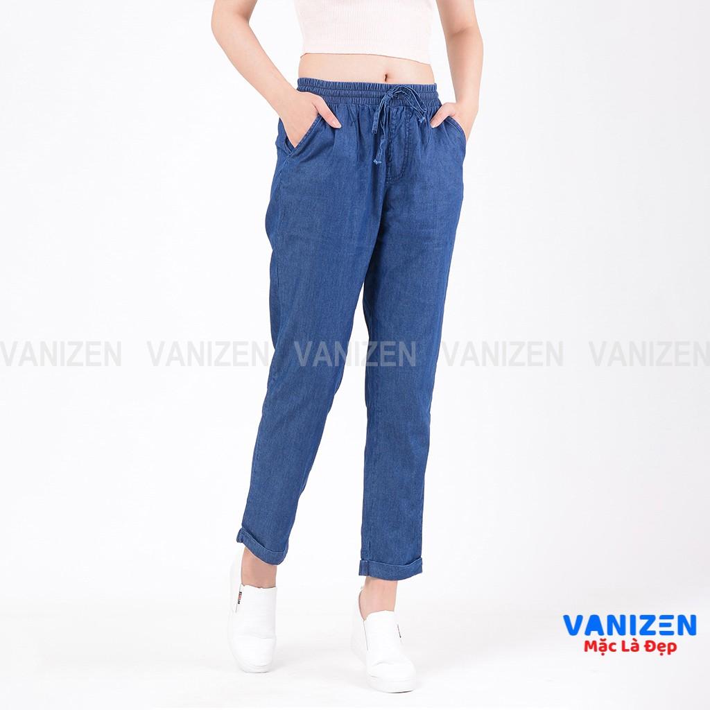 Quần jean giấy nữ ống rộng baggy đẹp lưng cao cạp chun trơn hàng cao cấp mã 352 VANIZEN