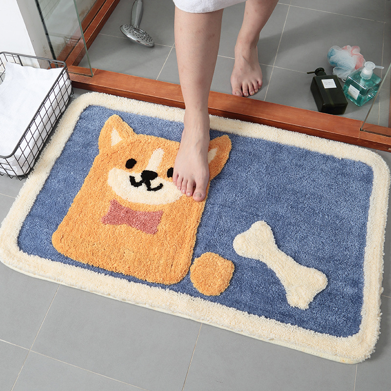 Thảm Lau Chân Lông Xù Chống Trượt Hình Chó Shiba Siêu Mềm Mại 45x65cm