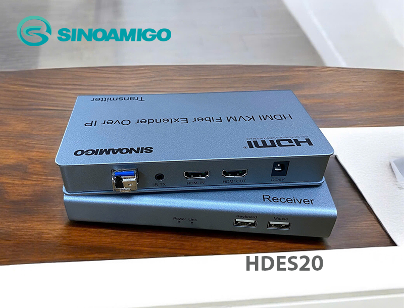 Bộ chuyển đổi HDMI sang quang 20km Sinoamigo HDES20 - Hỗ trợ KVM, IR, 2 cổng USB, Full HD - Hàng nhập khẩu chính hãng