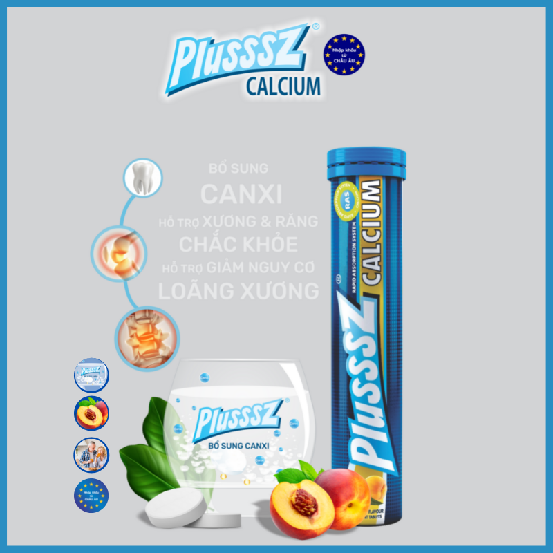 Viên bổ sủi bọt Plusssz Calcium Vị Đào không đường