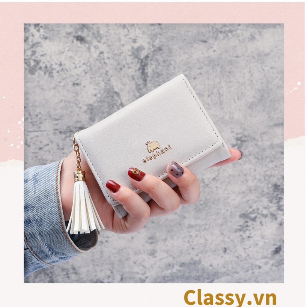 Ví ngắn cầm tay  Classy nữ Classy 10x8x1.5cm, có đính tua rua đựng tiền phong cách hàn quốc dễ thương T1159