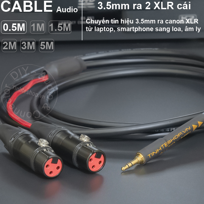 Cáp 3.5 sang 2 canon cái DIY chuyển âm thanh từ Laptop Smartphone sang Mixer Sound card Loa - 3.5mm to 2 XLR female cable