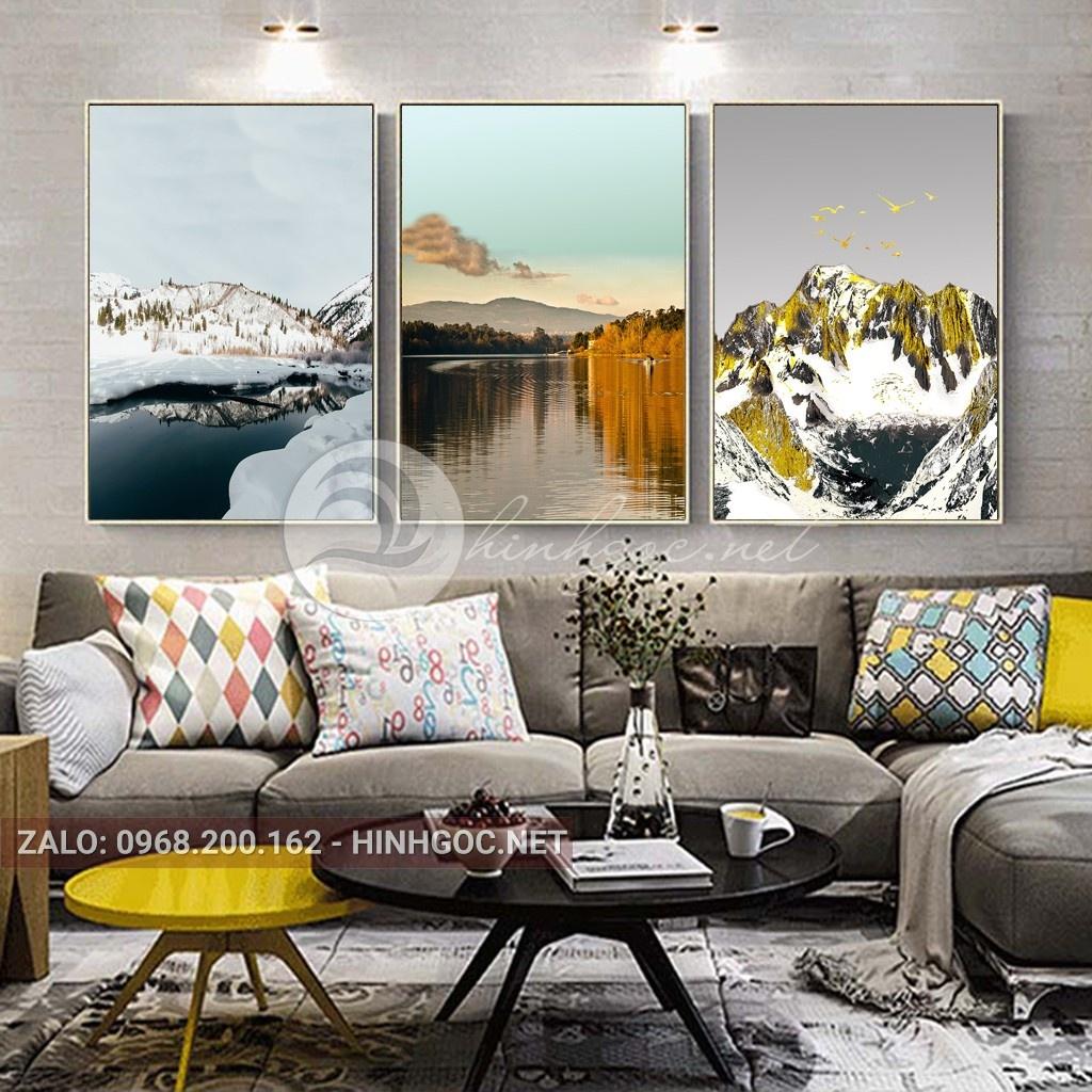 Tranh treo tường 3 bức trang trí phòng khách khung Canvas phong cảnh đẹp nghệ thuật Decor số hóa nhà cửa hiện đại HĐ294