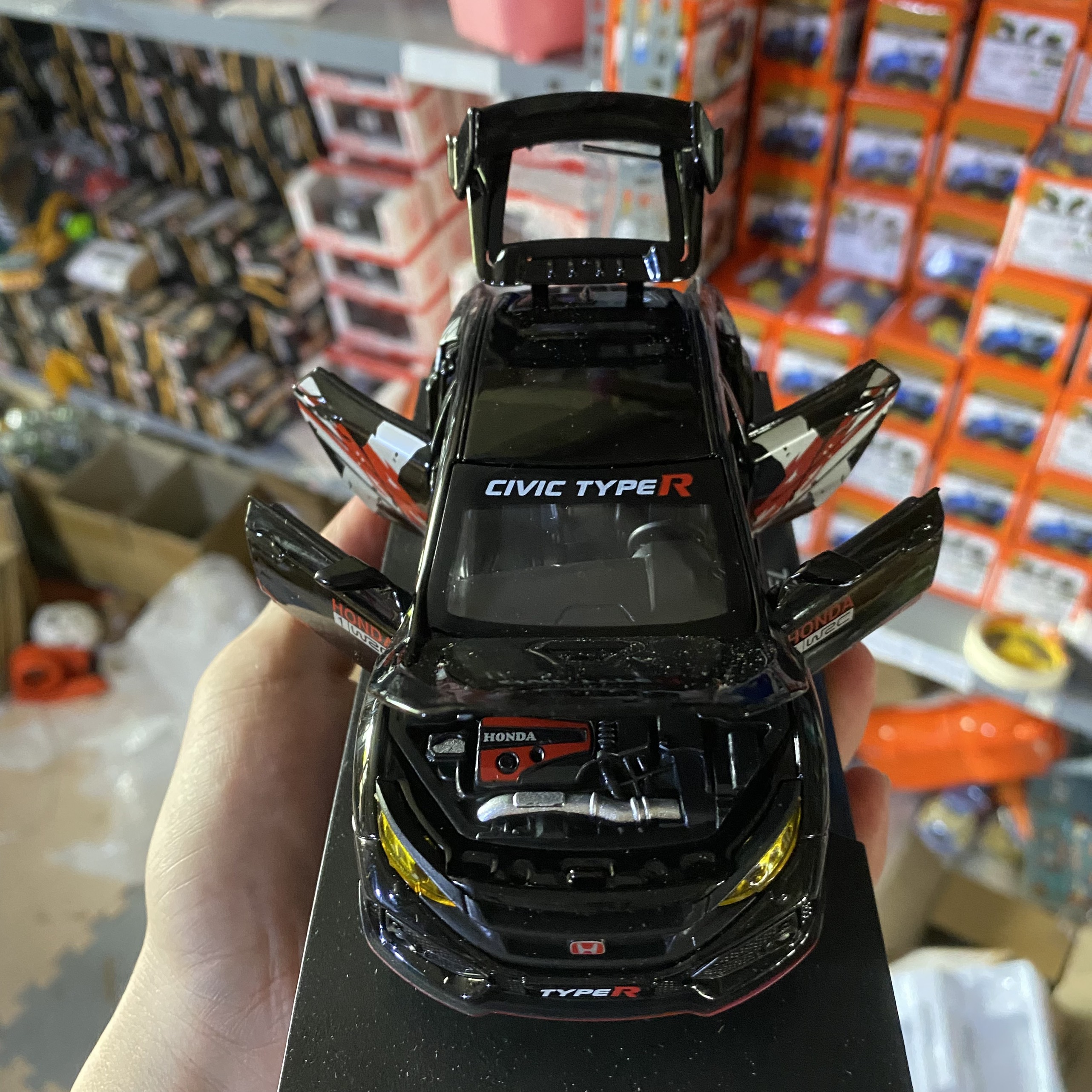 Đồ chơi KAVY-18 mô hình xe Hon.da Civic Type - R bản giới hạn bằng hợp kim nguyên khối có nhạc đèn chạy cót mở được cửa