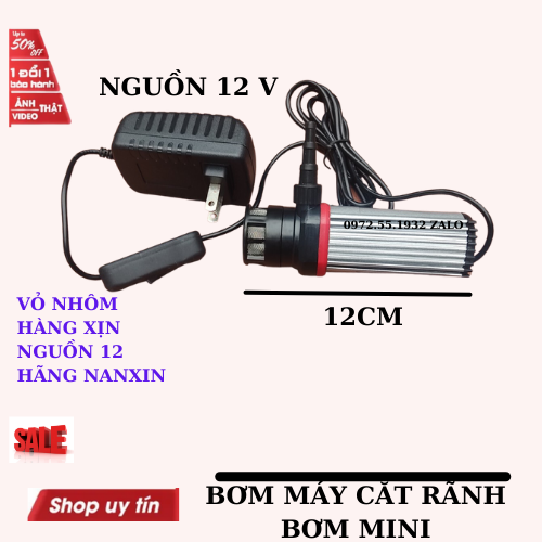 Máy bơm nước 12v vỏ nhôm xịn xò kèm dây nguồn cho máy cắt rãnh tường, bể cá...  -bơm mini