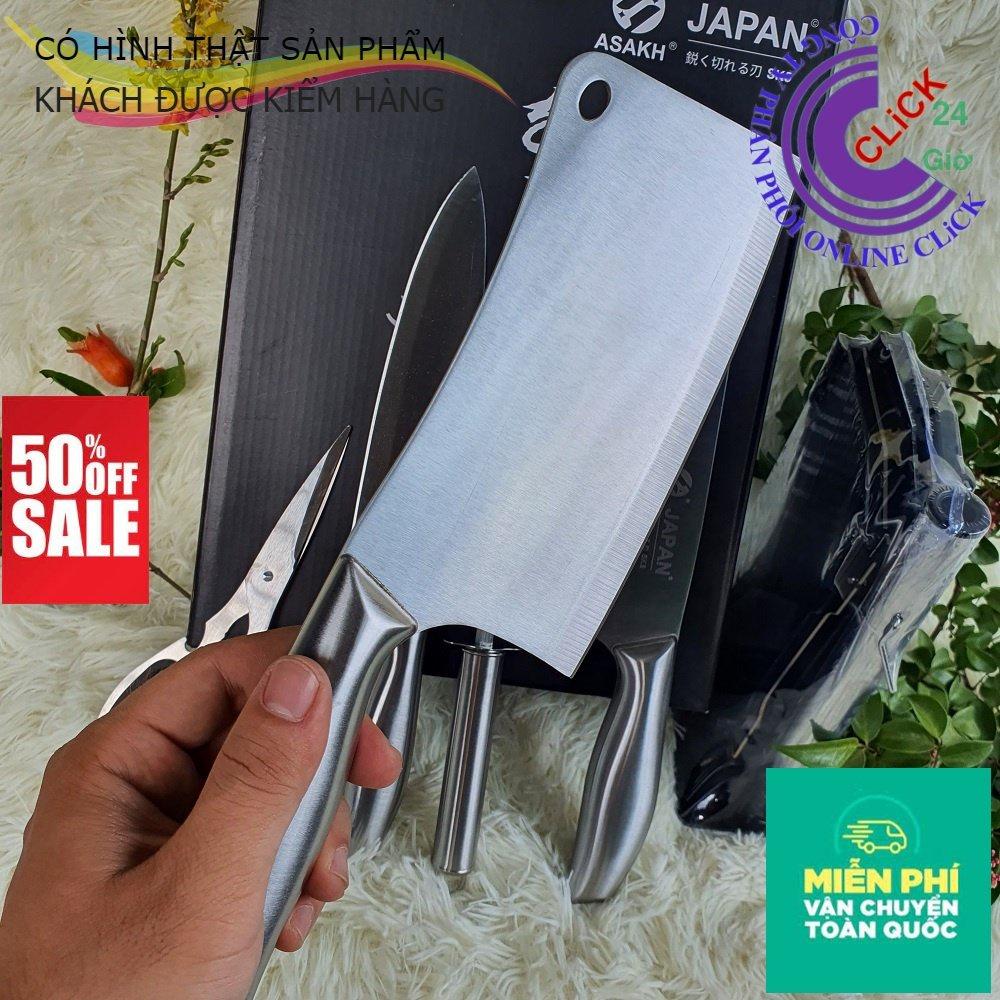 Bộ Dao Nhật 6 Món, Hàng Đúc Bằng Thép Nguyên Khối Kèm Kệ Đựng - Hàng Cao Cấp