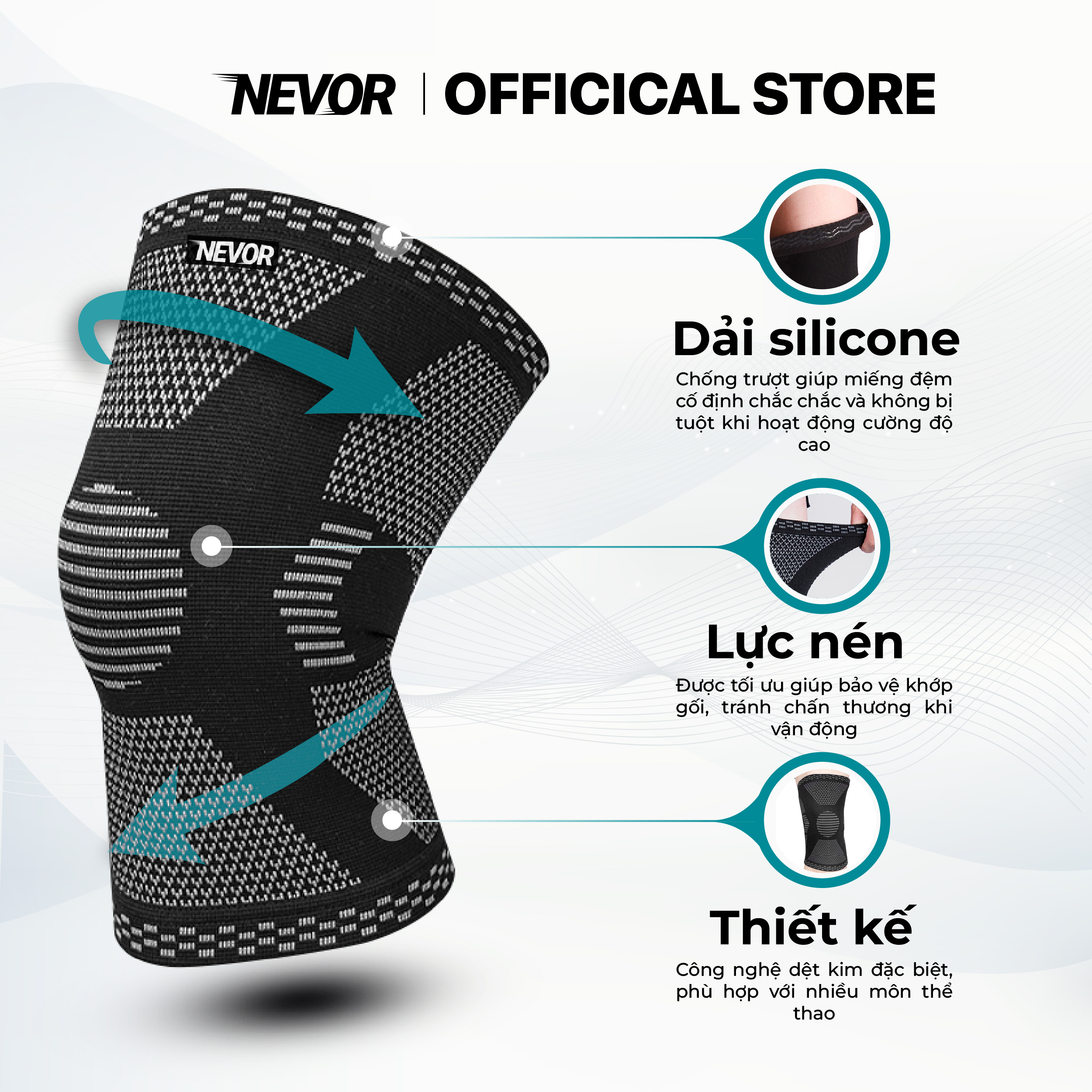 Bó Gối Thể Thao Nevor BDG07 Co Dãn 4 Chiều Giảm Thiểu Chấn Thương, Hỗ Trợ Phục Hồi Cho Bóng Đá, Bóng Chuyền, Chạy Bộ...