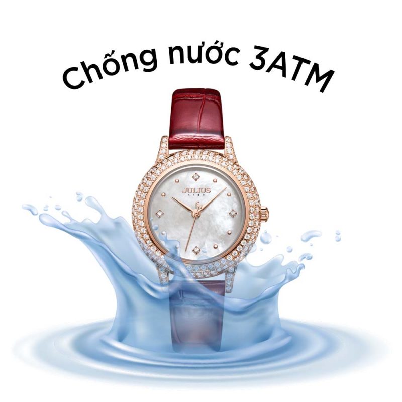 Đồng Hồ Nữ JS-044 Kính Sapphire Julius Hàn Quốc Dây Da Màu Đỏ