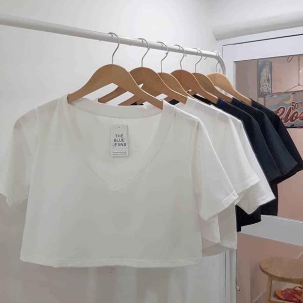 Áo croptop trơn cổ tim nhiều màu
