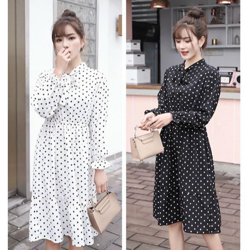 Đầm lụa đuôi cá chấm bi