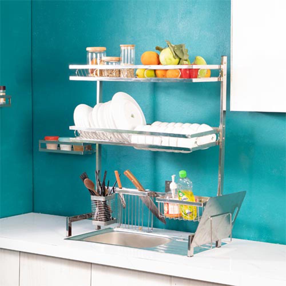 Kệ chén bát đa năng Foodcom bằng inox cao cấp không gỉ, giá để bát trên bồn rửa ráo nước cho nhà bếp sạch sẽ