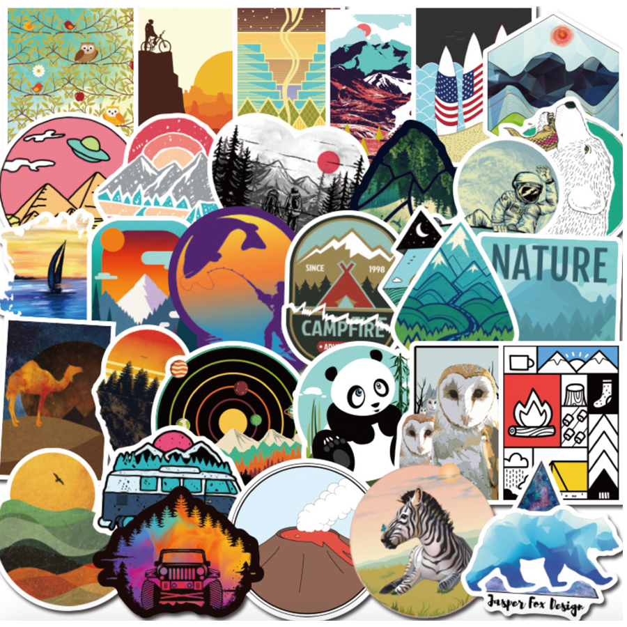 Set 50 Sticker chủ đề du lịch Travel Word dán Điện thoại, Laptop, Vali, Mũ bảo hiểm, Xe máy