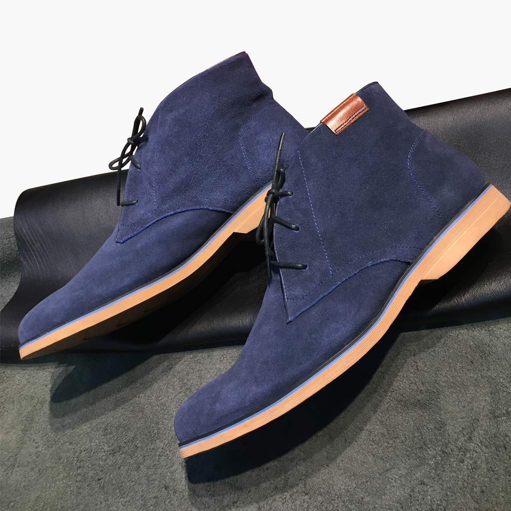 Giày nam cao cổ buộc dây da bò lộn cao cấp màu xanh Navy 1441 Sr7 - Giày boots nam cổ thấp buộc dây