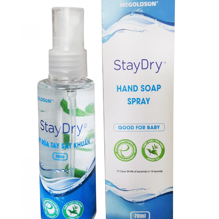 Xịt rửa tay sát khuẩn StayDry 70ml ( Hương Trà Xanh)