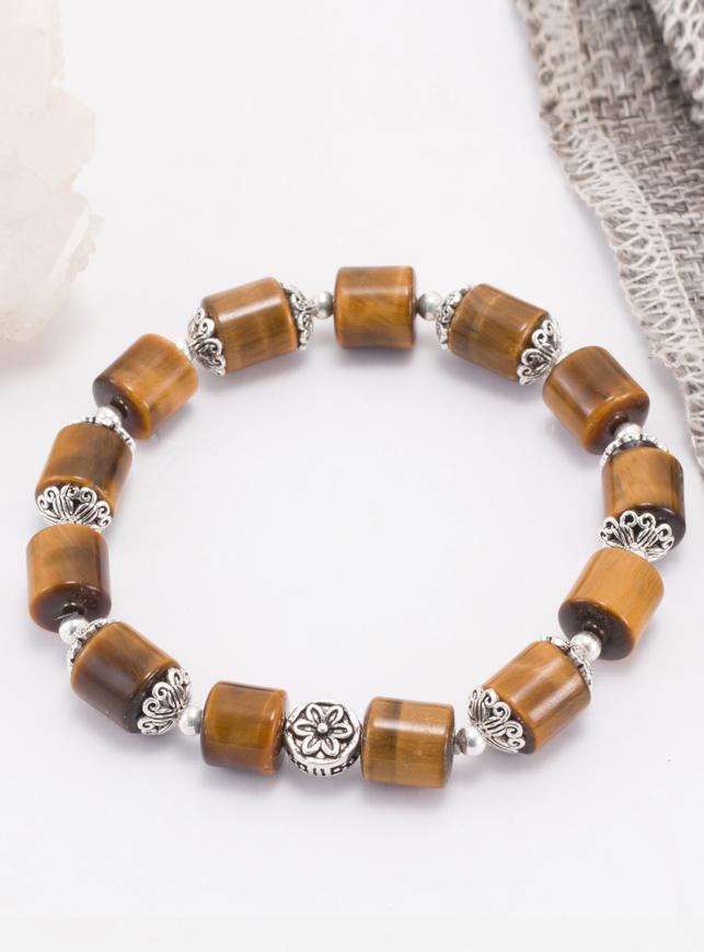 Vòng Đá Thạch Anh Mắt Hổ Viên Trụ Phối Charm Bạc Ngọc Quý Gemstones