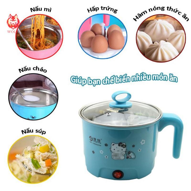 Ca Nấu Mì, Nấu Lẩu Mini Đa Năng 2 Tầng Siêu Tốc 18cm Tặng Kèm Khay Hấp