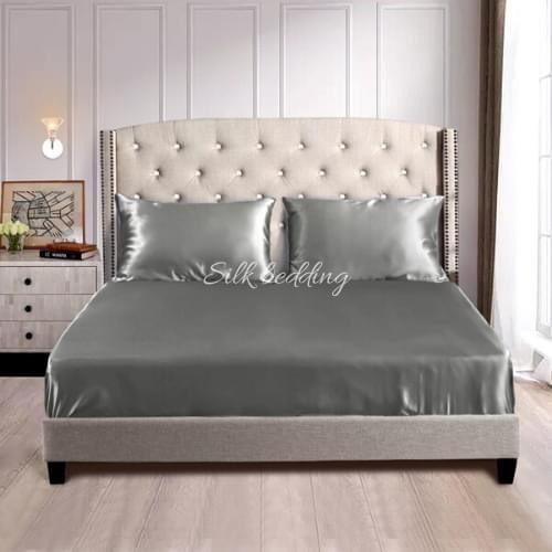 Bộ Ga Gối Phi Lụa 4 Món Cao Cấp Lan Bedding Màu Xám Ghi