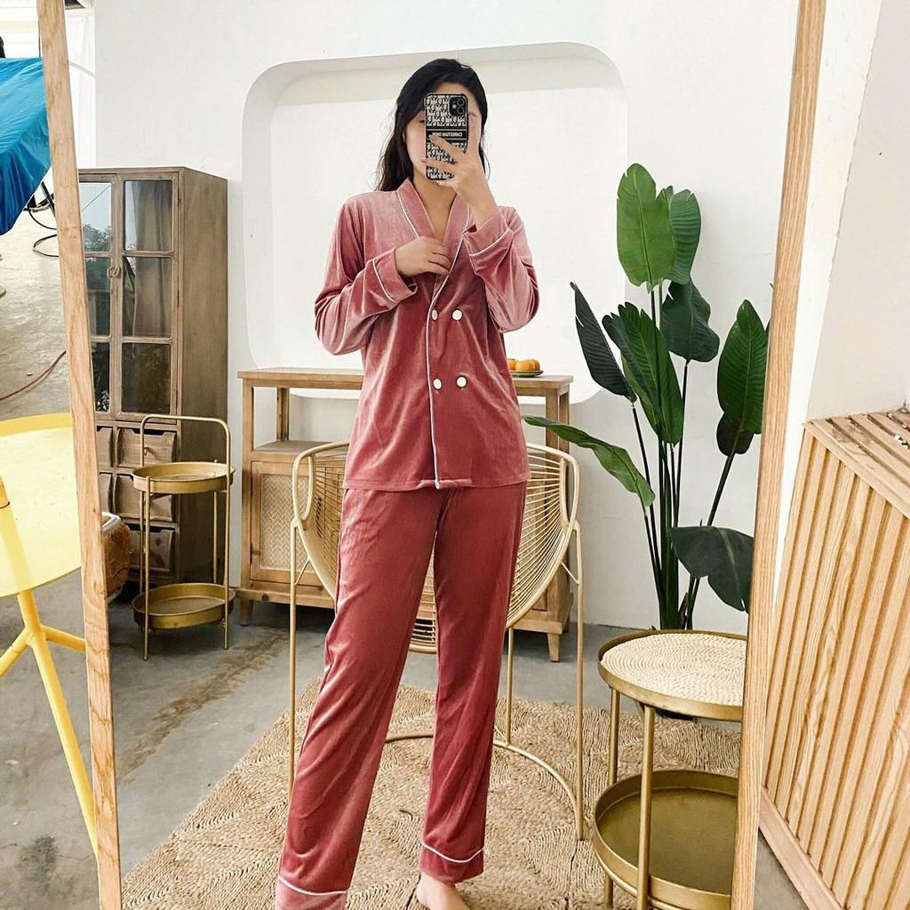 - Set Pijama Vest Nhung Màu Hồng Đỗ - Mã T100