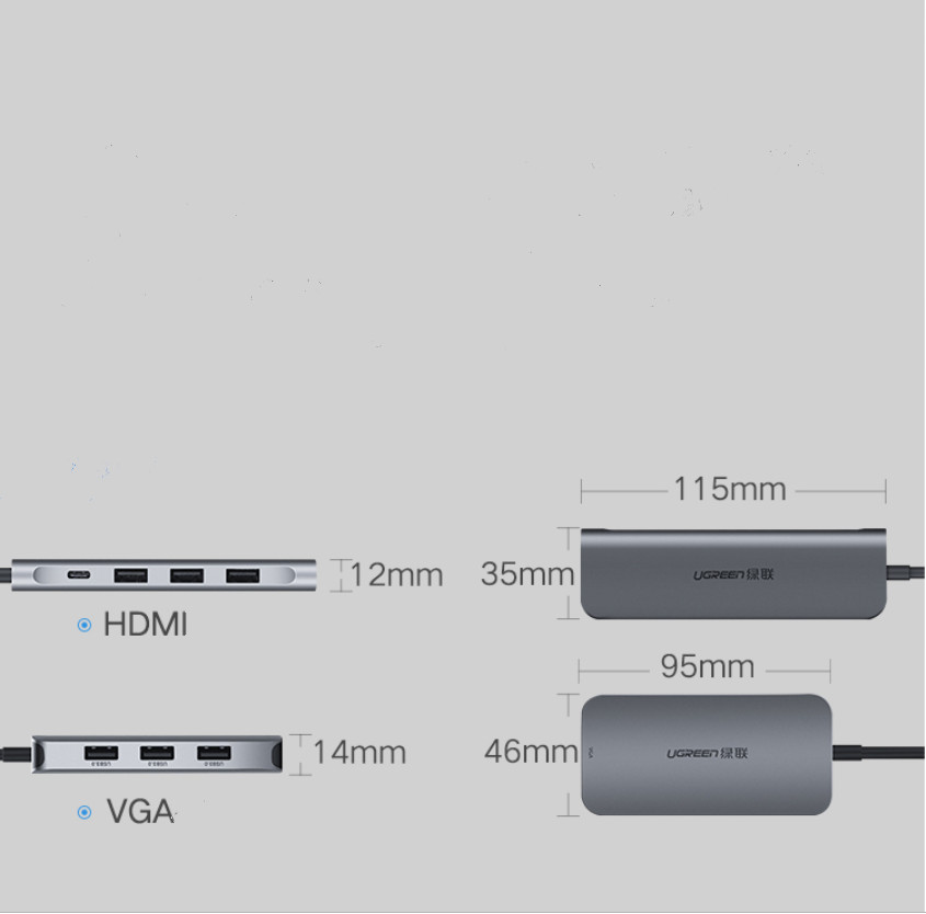 Bộ chuyển đổi USB type C sang HDMI + Hub USB 3.0 (3 cổng) chính hãng UGREEN CM136 50209 - Hàng nhập khẩu