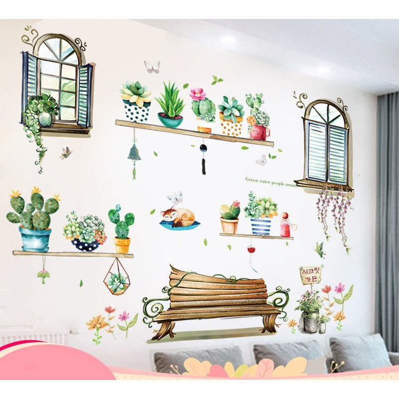 Decal dán tường khu vườn xanh combo trang trí đáng yêu