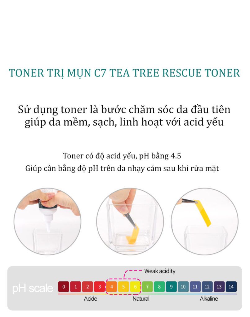 Toner Carenel ngừa mụn – chăm sóc da tổn thương chiết xuất tràm trà C7 Tea Tree Rescue Toner AHA BHA PHA Niacinamide