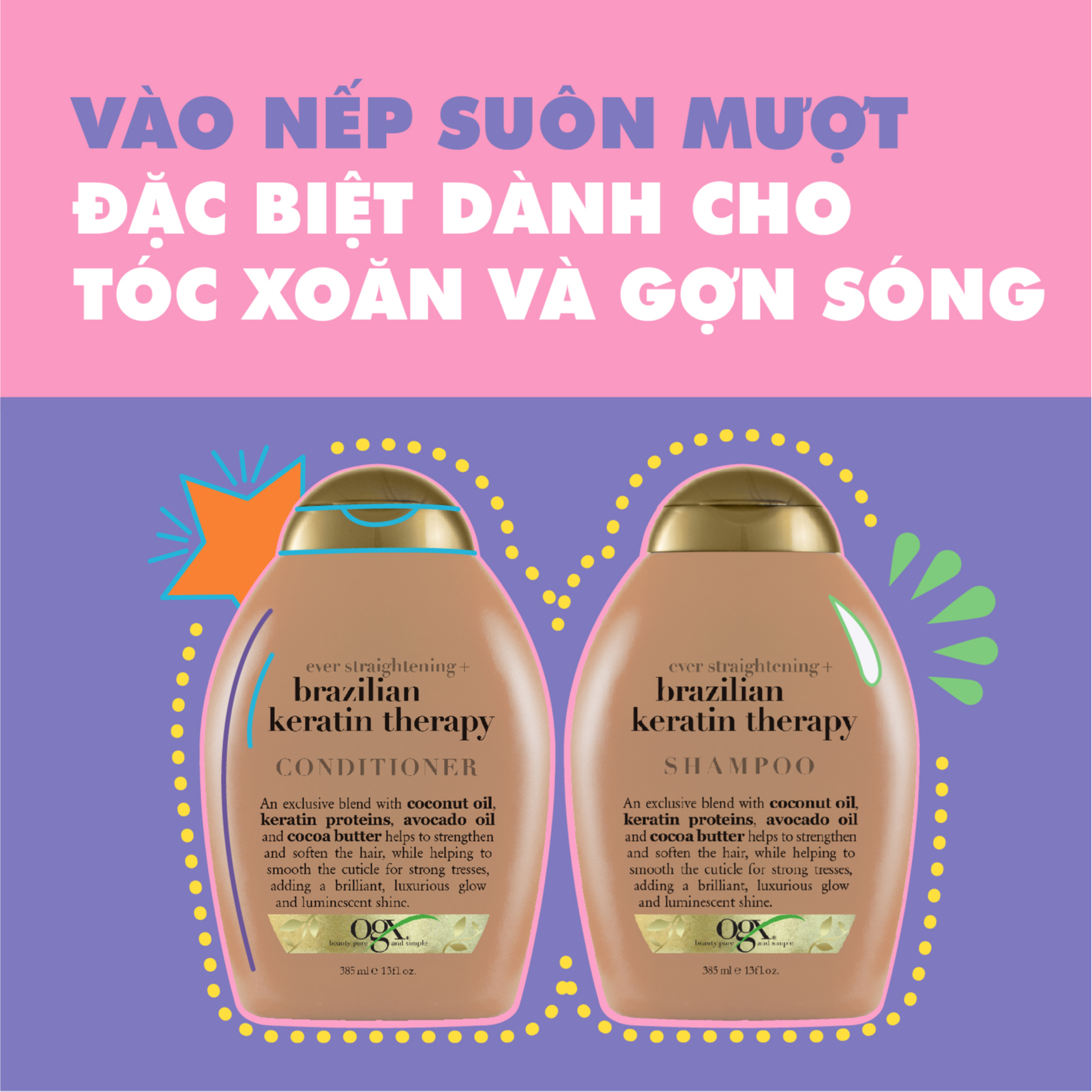 Dầu Xả OGX giúp tóc suôn mượt bồng bềnh và chắc khỏe - Dung Tích 385ml - Massel Official