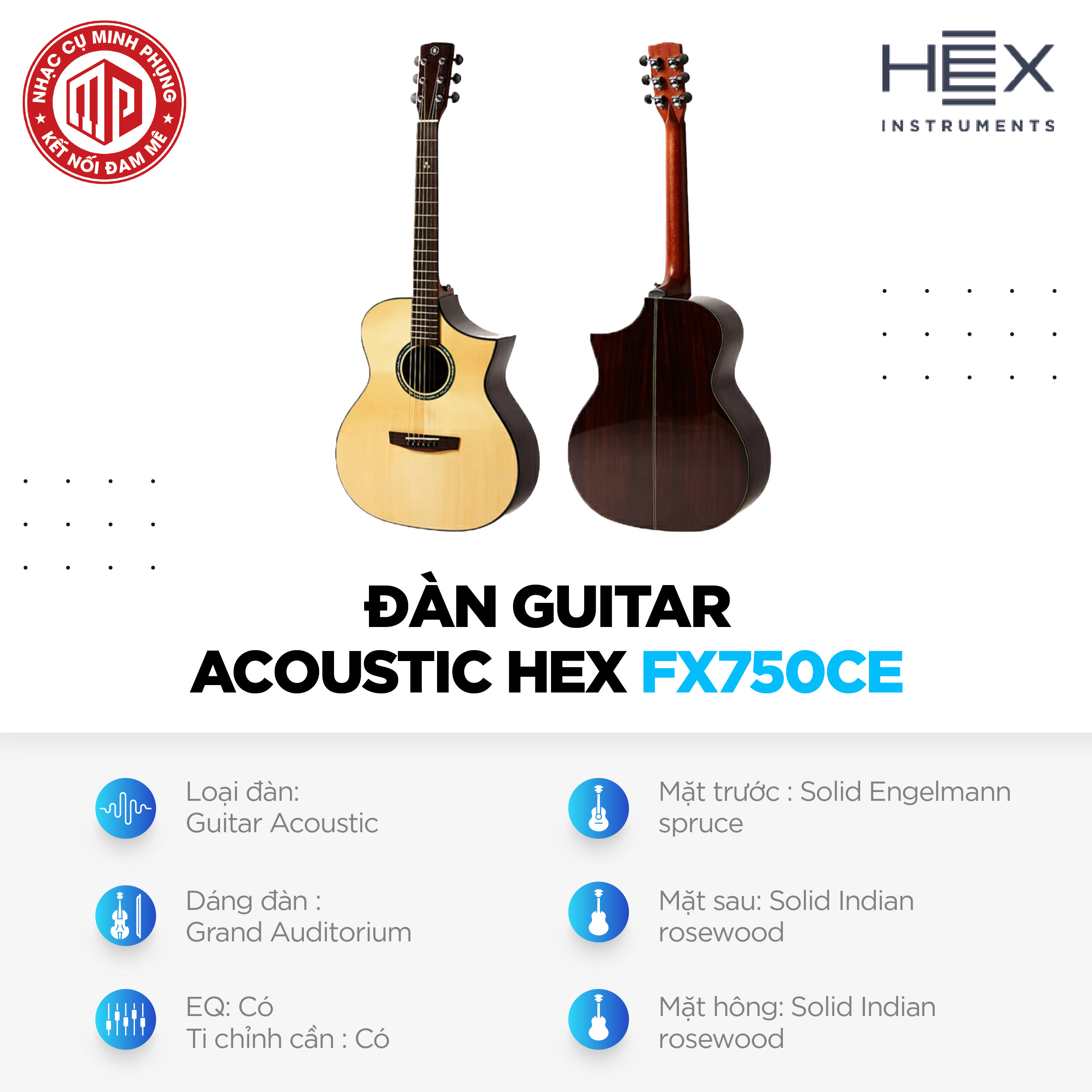 Đàn Guitar Acoustic - HEX FX750CE - Queen Series - Size Grand Auditorium - EQ Fishman Sonitone GT2 - Hàng chính hãng