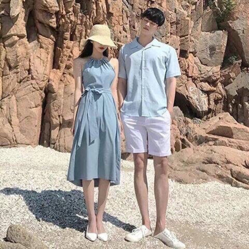 Set đồ đôi áo váy cặp CoupleTina cao cấp - Đầm thiết kế dạng yếm -Nữ tính-Phù hợp chụp cảnh biển