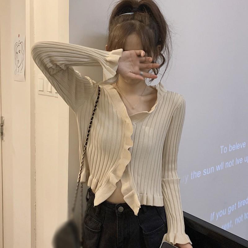 Áo Cardigan Dệt Kim Tay Dài Phối Nút Thiết Kế Cổ Chữ V Hợp Thời Trang