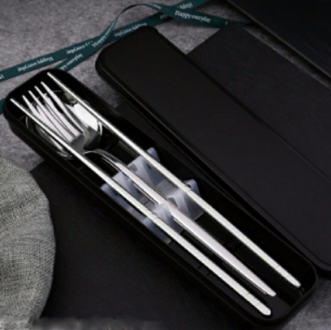 Hộp set 3 món Đũa, Thìa, Nĩa Bằng Inox Cao Cấp