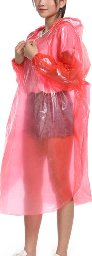Raincoat Rain Coat Hood Transparent Unisex Pe Cover Poncho - Red - 1