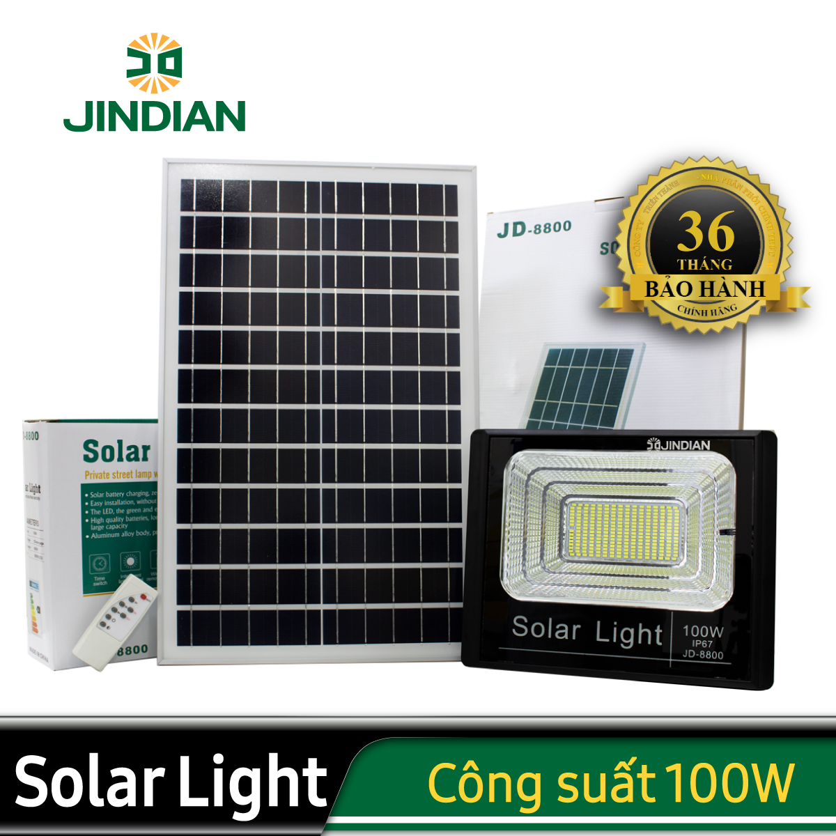 Đèn năng lượng mặt trời JD8800 100W - Hiệu JinDian