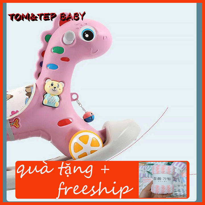 ĐỒ CHƠI NGỰA BẬP BÊNH CHÒI CHÂN KIỂU MỚI CÓ BÁNH XE, CÓ NHẠC - tặng kèm 1 khăn mặt xuất hàn mềm mịn