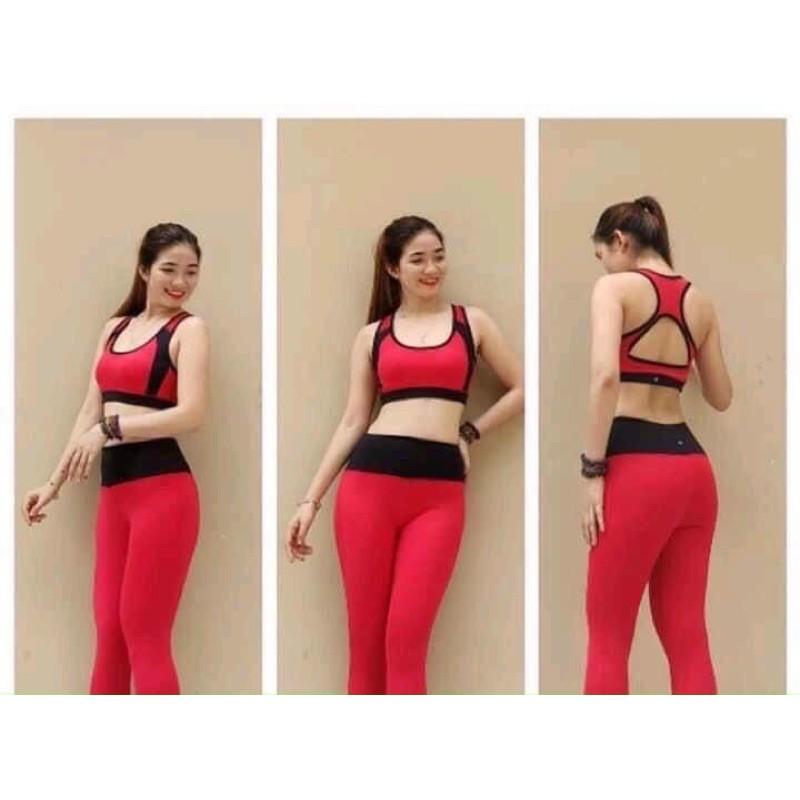 Bộ tập yoga, gym nữ, áo bra phối dây và quần dài rất đẹp