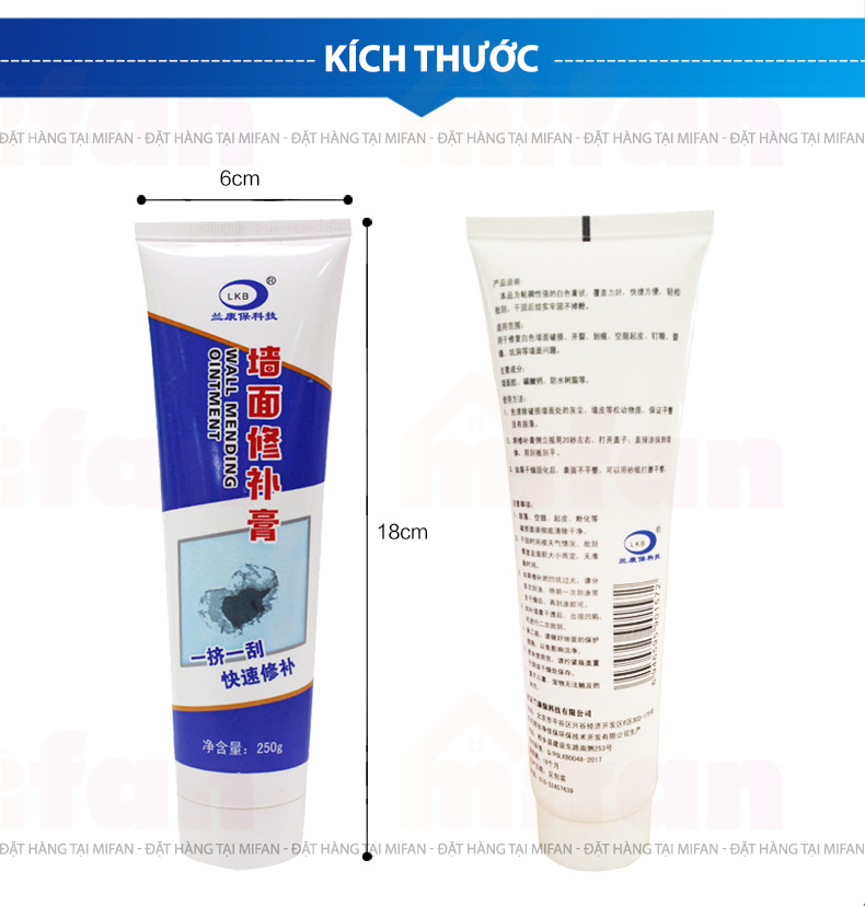 Keo Vá Tường Chống Thấm LKB 250gr - Trám Trét Vết Nứt Khe Hở Tường - Chống Mốc Ẩm Làm Sạch Tường - Mifan Hàng Chính Hãng