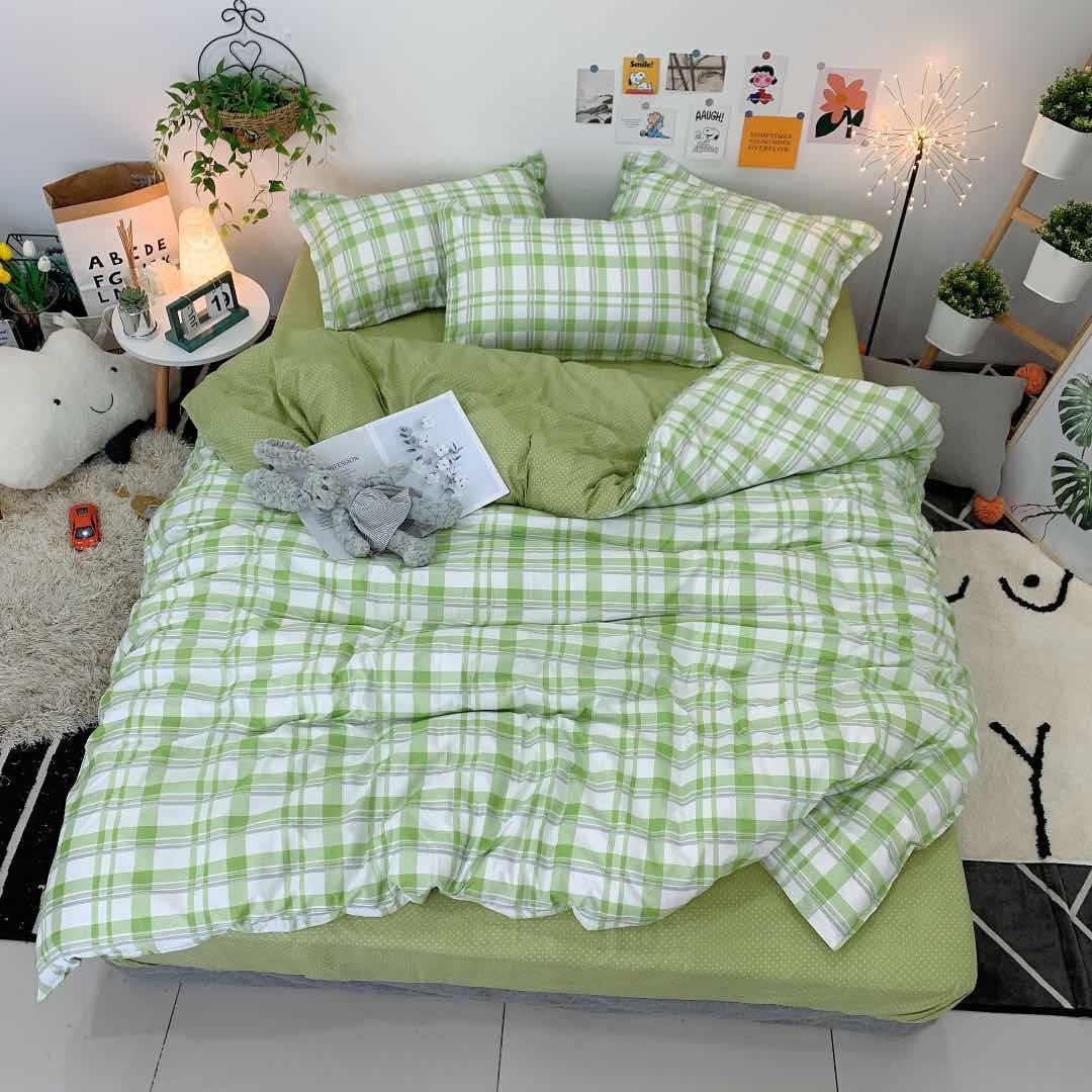 Bộ Chăn Ga Gối Cotton Poly - PL06 - Kẻ Xanh Cốm - 2mx2m2 thêm vỏ gối ôm