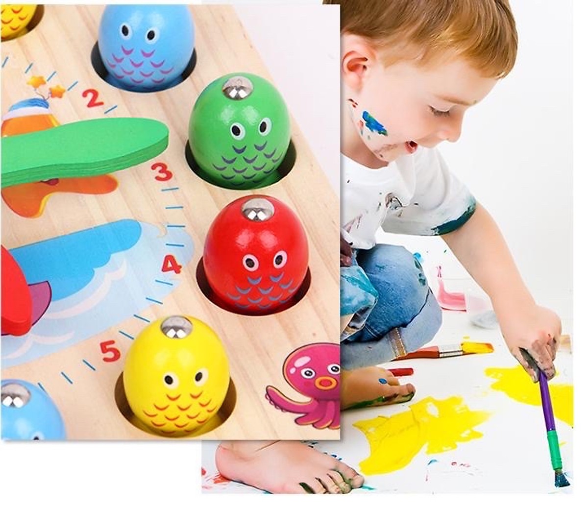 Bộ câu cá thông minh kết hợp đồng hồ cho bé bằng gỗ _ đồ chơi trí tuệ an toàn cho bé MK0069