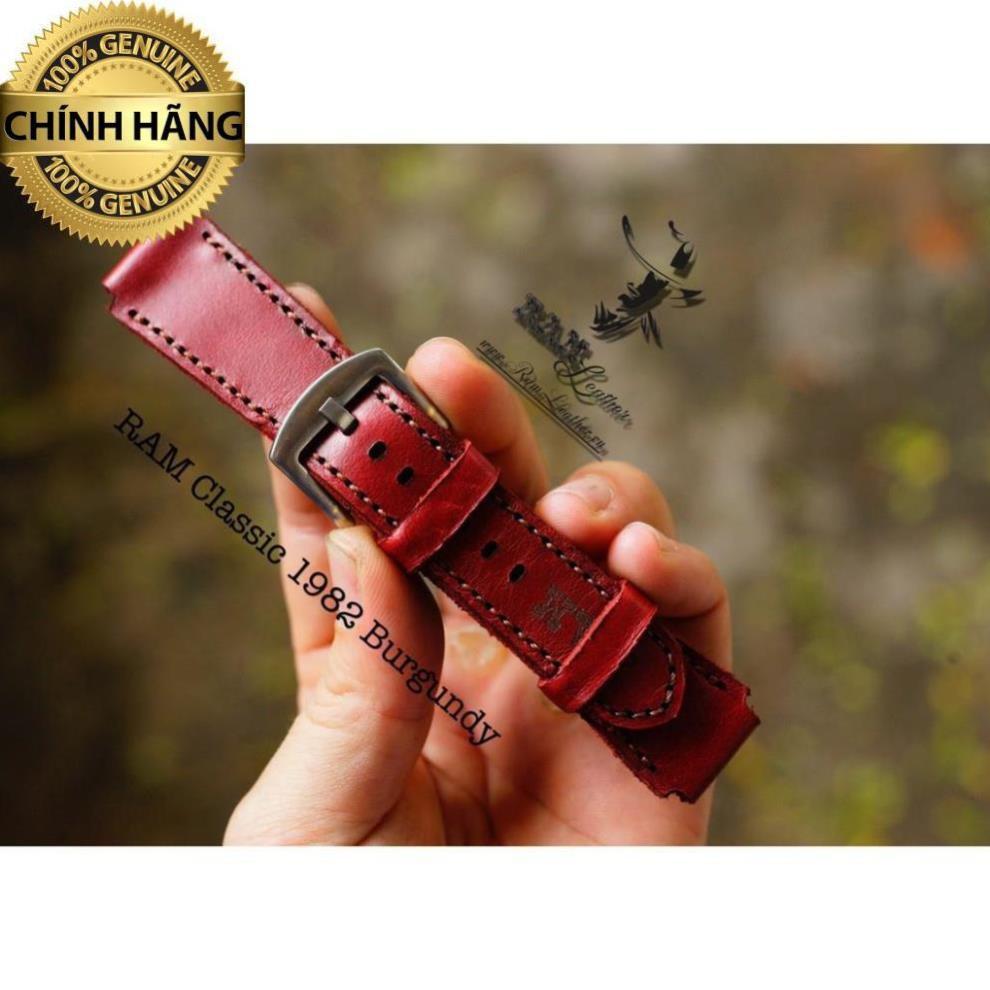 DÂY ĐỒNG HỒ DA BÒ ĐỎ ĐÔ - RAM CLASSIC 1982 BURGUNDY -ĐỦ SIZE 18,20,22 DÀNH CHO CASIO,APPLE WATCH .