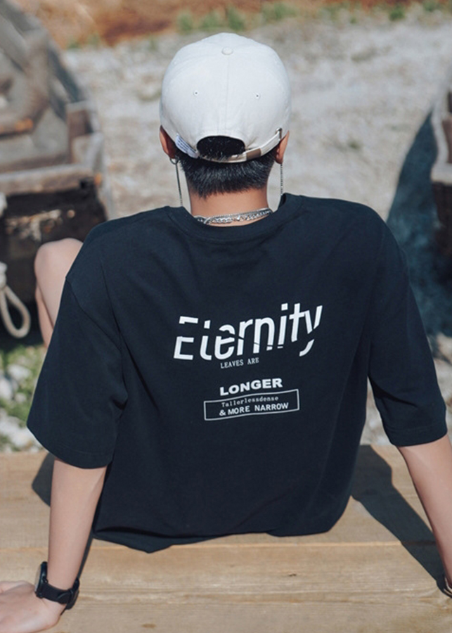 Áo Thun Nam Tay Lỡ Unisex cổ Tròn chất liệu vải cotton màu đen form rộng in chữ Enternity phong cách độc chất NS074