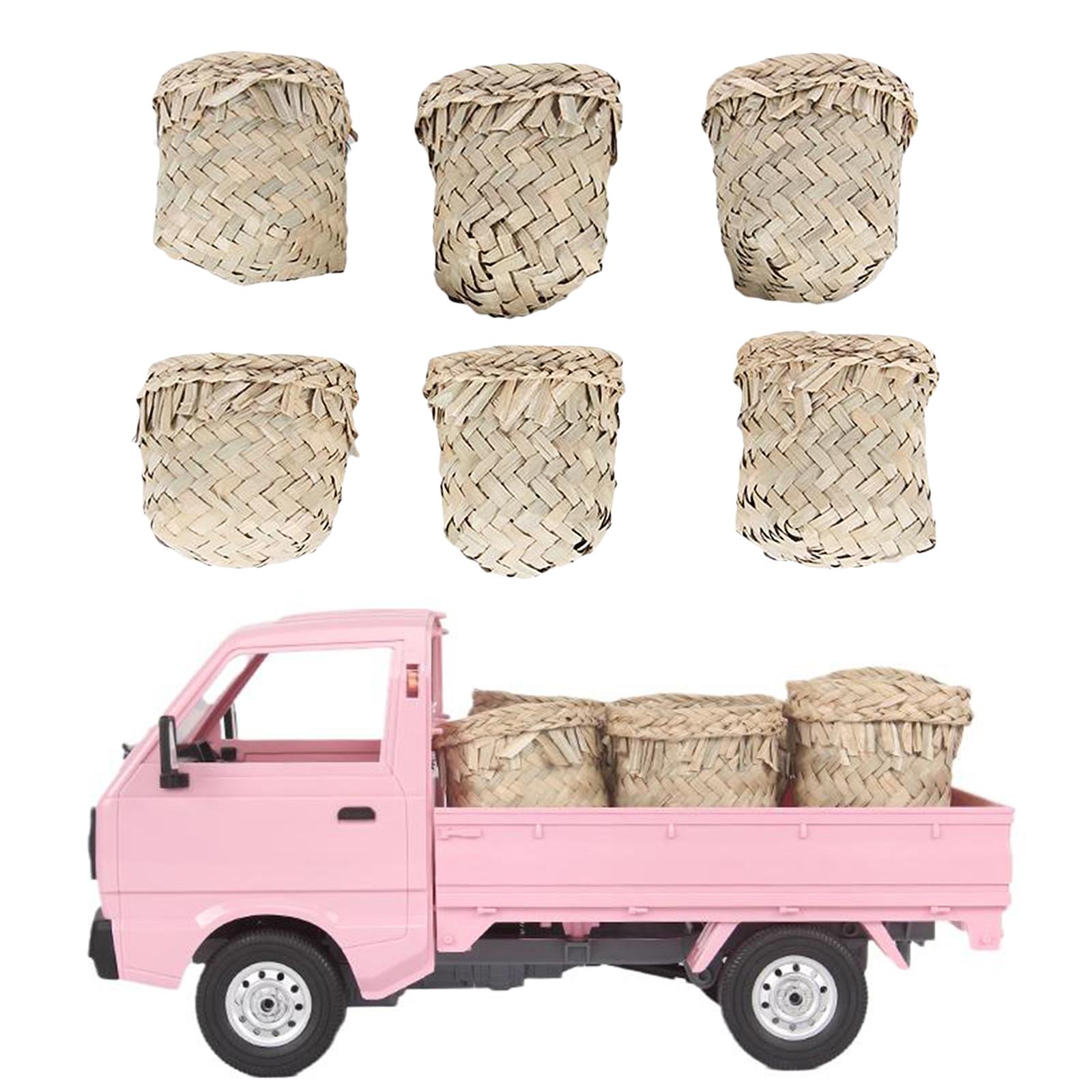 6x 1:16 Scale Straw Baskets Miniature Model for 1/10 WPL D12 RC Car Decor