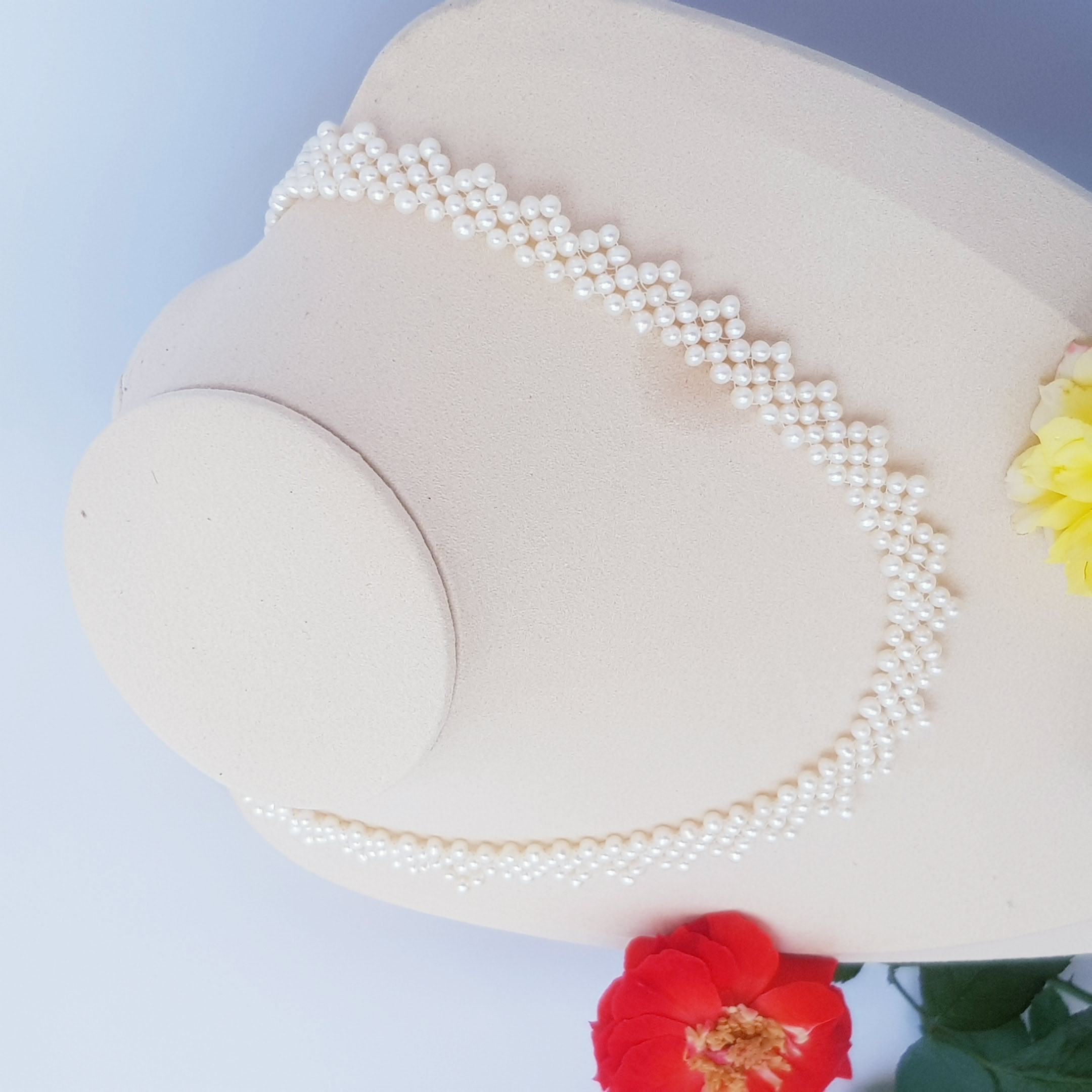 Chuỗi Vòng Cổ Ngọc Trai Tự Nhiên Cao Cấp - Chuỗi Đơn Kết Hàng Ren 45 - Trang Sức Cô Tấm - LACE PERL - COTAM1105 + Tặng kèm bông tai nụ KT2603